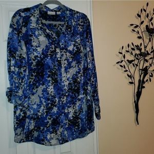 Liz Claiborne LS Blues & Gray Speckled Top - Sz XL